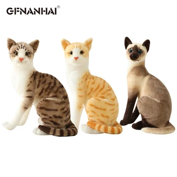 1pc סימולציה האמריקאי Shorthai & חתול סיאמי קטיפה ממולאים מציאותי בובת חיות מחמד צעצועים לילדים עיצוב הבית מתנה לתינוק