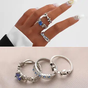 3Pcs נשים טבעות פרח הגפן דמוית פנינה תכשיטים נוצצים Stackable מפרק טבעות לחגוג אירועים הנשף האצבע טבעות תכשיטים מתנות