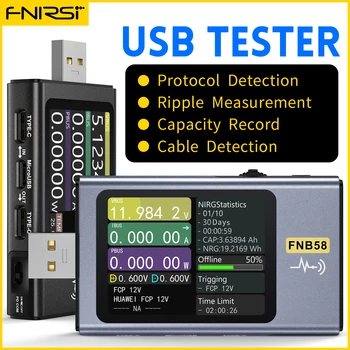 FNIRSI-FNB58 USB בודק סוללה מד הזרם מודד מסוג-C מהר תשלום זיהוי טריגר קיבולת מדידה מדידה אדווה