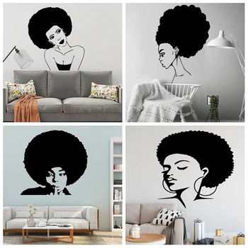 Fashional אפריקה האישה מספרה ויניל מדבקות קיר עבור סלון חנות הסלון קישוט חדר השינה בסגנון נורדי קישוט