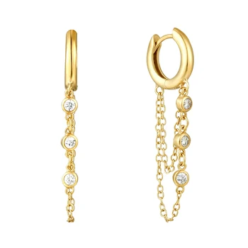 TIANDE מצופה זהב ציצית כפול שרשרת להשתלשל עגילים לנשים זירקון פירסינג זרוק עגילים 2023 אופנה תכשיטים הסיטוניים