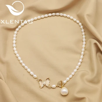 XlentAg אלגנטי סדיר לבן פרפר שרשרת פנינים צרפת קלאסי פופולרי אמנות אופנה יוקרה, תכשיטים לחתונה מתנה GN0418