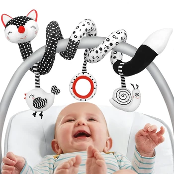 המושב צעצועים לתינוק הפעוט ספירלת עגלת צעצועים היילוד שחור לבן עם ניגודיות גבוהה עריסה ניידת צעצועים מתנה 0-12 חודשים בנות