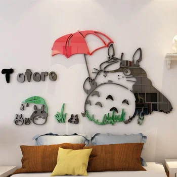 טוטורו DIY מדבקות קיר אנימה מטריה טוטורו אקריליק 3D מדבקת קישוט הבית Kawaii קריקטורה חדר ילדים עיצוב אביזרים