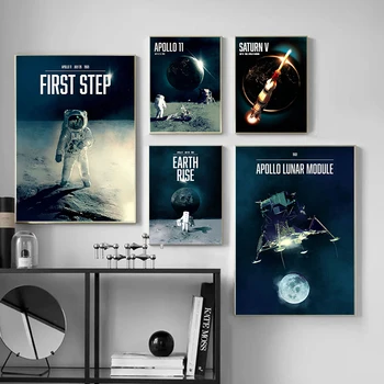 מעבורת החלל האסטרונאוט פוסטר אסטרונומיה הליכה הירח אמנות הקיר הדפסי בד ציור הקיר תמונה נורדי חיים עיצוב חדר