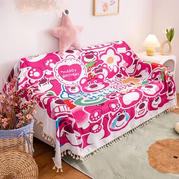 נורדי קריקטורה ספה, שמיכה Kawaii אנימה ספה מגבת כיסוי מיטה לילדה קישוט סלון מפת שולחן מודפסת שמיכת פיקניק