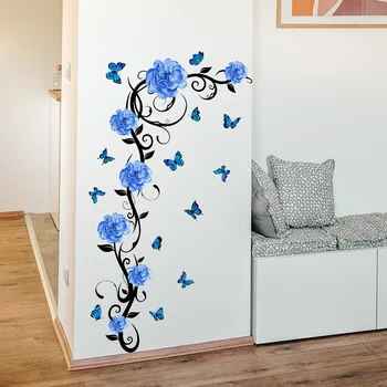 פרח כחול ערבסקה פרפר מדבקות קיר הסלון רקע קישוט טפט הביתה לייפות ציור קיר הארון מדבקות