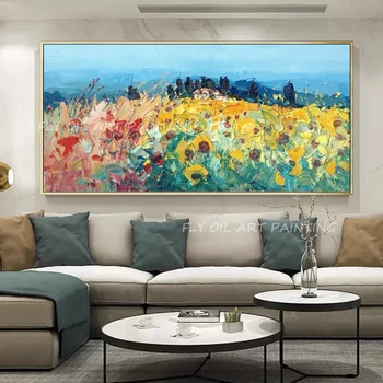 פרח צבעוני יד צבועות שמן ציורי נוף מופשטים תמונות קיר נורדי אמנות בסלון הבית עיצוב Frameless