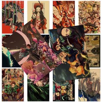ציור קיר שד קוטלת תמונות הדפסה Kamado Tanjirou פוסטרים יפן אנימה קראפט נייר לקישוט הבית אמנות עבור הסלון