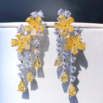 תכשיטים יפים אמיתי טהור זהב 18K AU750 הטבע 3.175 ct צהוב יהלומים אבני חן נשי זרוק עגילים לנשים בסדר עגילים