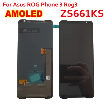 100% AMOLED LCD עבור ASUS ROG3 רוג ' טלפון 3 ZS661KS I003DD I003D תצוגה מסך מגע לוח הדיגיטציה הרכבה חיישן Pantalla