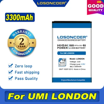 100% מקוריים LOSONCOER לונדון 3300mAh Battery עבור UMI לונדון / Pixus סילון /Bravis A506 /Kiano אלגנטיות 5.1