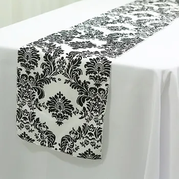 10pcs 30 x 275cm אופנה בשחור-לבן החתונה דמשק שולחן רצים נוהרים שולחן הרצים על אירועים במלון אירוע קישוט