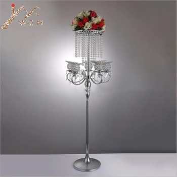 130CM מתכת כסף מנורות עם תליונים פרח רומנטי מתלה החתונה שולחן מרכזי עיצוב הבית מחזיק נר 6 יח ' /הרבה