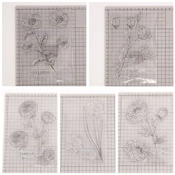 14x19cm פרחים ברור בולים על קבלת הכרטיס ועל אלבום תמונות קישוטי חותמות גומי חותם על DIY-עיצוב אלבומים