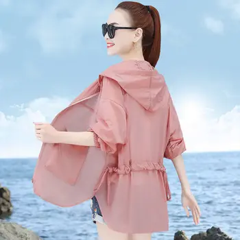 2021 הקיץ של נשים שרוול ארוך סיבתי ' קט נשי מוצק צבע מעיל עם ברדס דק הגנה מפני השמש מעילים להאריך ימים יותר Y303