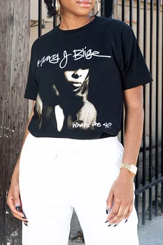 2023 חם פופולרי שחור מזדמן קלאסי מכתב חינם אופנה צעיר בסרבל צוואר עגול שרוול קצר הטבע נשים סלים חולצה
