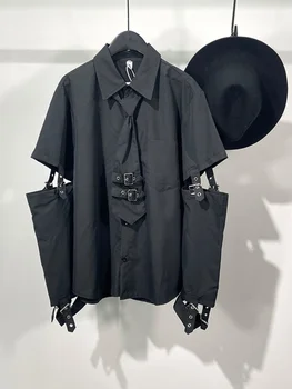 2023 משולבים שרוול Harajuku פרחח מזדמן חולצת Darkwear רחוב החולצה של הגברים היפ הופ רופף גג הגותית גראנג ' קיץ חולצה