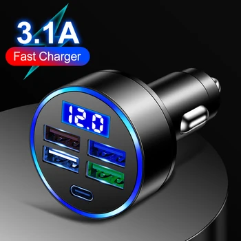 3.1 4 USB מטען לרכב מתאם מצית משטרת סוג C לרכב מטען USB עם LED טעינה מהירה עבור טלפון חכם טלפון נייד