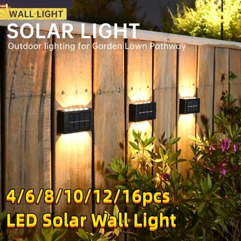 4/6/8/10/12/16 LED סולארית קיר אור חיצוני עמיד למים LED אורות קיר עבור חצר נוף גן עיצוב קיר חיצוני