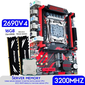 Atermiter X99 D4 לוח האם להגדיר עם Xeon E5 2690 V4 LGA2011-3 מעבד 2pcs X 8GB = 16GB 3200MHz DDR4 רג ' זכרון RAM ECC