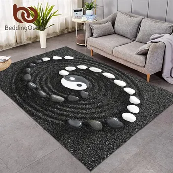 BeddingOutlet טאי-צ ' י באזור השטיח יין אנג יאנג השטיח בסלון אבנים החלקה הרצפה שטיח שחור-לבן Tapis שמברה עיצוב