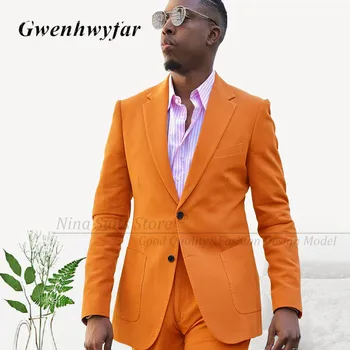 G&N 2023 האביב החדש צהוב כתום כחול חאקי אדם מתאים באיכות גבוהה אופנה שיא דש הז ' קט מכנסיים תחפושת Homme גברים חליפות בר