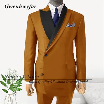 Gwenhwyfar כתום החתן חליפות 2022 כפול דש שחור זכר מסיבת לבוש מעיל מכנסיים חליפות אופנה גברים 2 חתיכת בד