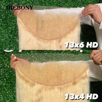 HiEbony 613 בלונדינית HD תחרה קדמית 13x6 HD חזיתית מלאה, רק ישר Skinlike 613 HD תחרה סגר להמיס את העור עם קצה משונן