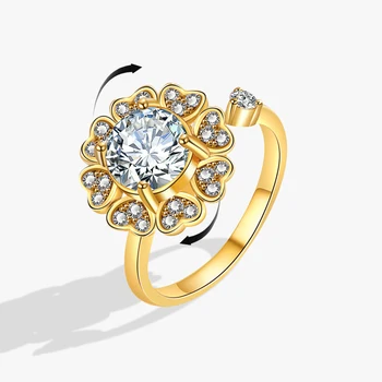 KOFSAC נטו אדום את אותה הטבעת המסתובבת נשית אופנה פתיחת כסף סטרלינג 925 טבעות זירקון פרח לב תכשיטי נשים מתנה.