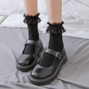 Kawaii יפנית Harajuku קצר כותנה גרביים שחור לבן לוליטה תחרה גרביים לנשים בנות לנשימה מתוק לפרוע את הנסיכה גרביים