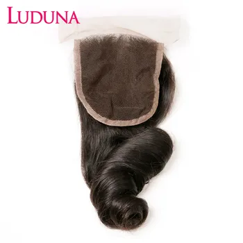 Luduna תחרה סגר ברזילאי חופשי גל עם התינוק שיער 100% שיער אדם סגר צבע טבעי 4*4 רמי שיער תחרה קדמית סגירת מעגל.