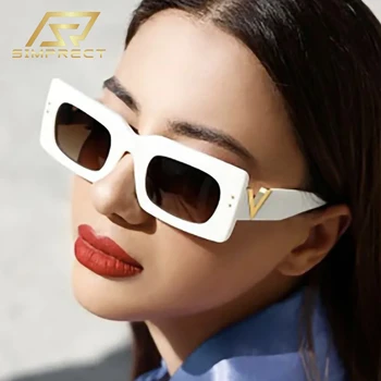 SIMPRECT מלבן משקפי שמש נשים 2023 יוקרה מעצב מותג איכות האופנה משקפי שמש וינטאג', רטרו גוונים לנשים