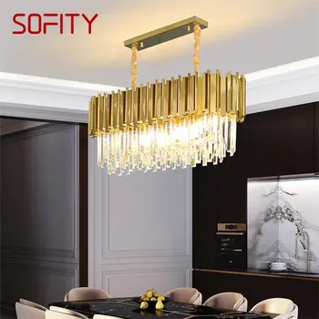 SOFITY זהב נברשת קריסטל תליון מלבן המנורה הפוסט-מודרנית LED-תאורה עבור מגורים בבית חדר האוכל