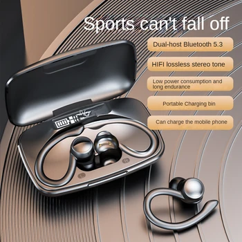 TWS Bluetooth אוזניות T82 עם מיקרופונים ספורט אוזן וו תצוגת LED אוזניות אלחוטיות HiFi בס עמוק אוזניות עמיד למים