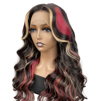 UNice שיער 13x4 פאה הקדמי של תחרה רופף גל שחור עם אדום & בלונדינית מדגיש Glueless שיער אדם תחרת הקדמית פאות עבור נשים