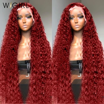 Wigirl 99J בורדו שקוף עמוק גל תחרה הפאה הקדמית 13x4 בצבע אדום ברזילאי רמי מתולתל שיער אדם פאות עבור נשים שחורות.
