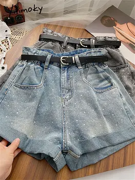 Yitimoky מכנסי ג ' ינס קצרים לנשים 2023 אופנה חדשה קיץ אופנת רחוב מוצק גבוהה Waisted מכנסיים קצרים שיק וינטג רחב הרגל מכנסיים נשים