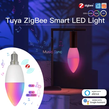 ZigBee חכם נורת E14 הבסיס ניתן לעמעום אור אפליקציה מרחוק/שליטה קולית מוסיקה קצב פונקציה עובד עם Google הביתה אלקסה