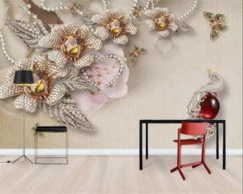 beibehang קיר מסמכי עיצוב הבית מותאם אישית 3D תלת ממדי תכשיטי יהלומים פרח רקע קיר vinilo decorativo ונקייה