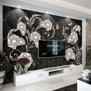 wellyu High-end יוקרתי 3D תלת ממדי תכשיטי פרחים רכים הטלוויזיה רקע קיר מותאם אישית גדולה ציור קיר טפט