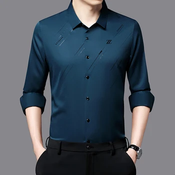 אדם חולצות מזדמנים קלאסי הצווארון המרובע אופנה מודפסים חולצה 2023 החדשים של גברים האביב, סתיו ארוך שרוול החולצה