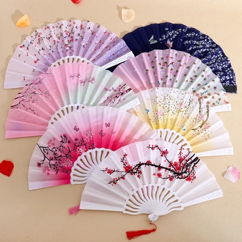 אופנה חדשה קיץ פלסטיק פריחת השזיף קיפול כף יד פרח מניפה סינית מסיבת ריקודים כיס מתנות החתונה אוהדים צבעוניים