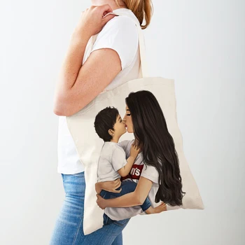 אופנה סופר-אמא ותינוק הדפסה הגברת שקית קניות רב פעמי מתקפל בד מזדמנים בד נשים הקונה תיקים Tote תיק