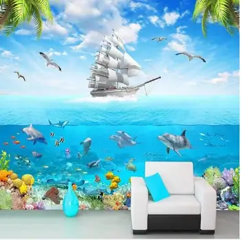 אישית טפט לחדר ילדים דולפין הפלגה נוף לים תמונה קישוט ציור 3D טפט הרקע