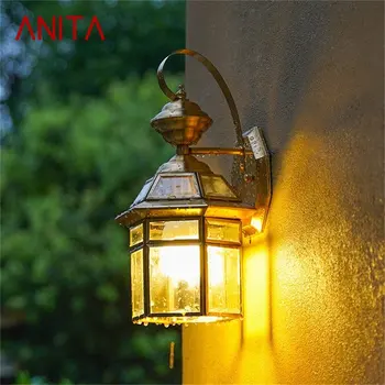 אניטה רטרו חיצונית פליז מנורת קיר אטימות IP65 מנורות LED אור הביתה המרפסת חצר