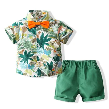 בייבי בנים בגדים סטים הקיץ הוואי סגנון ג ' נטלמן חליפות שרוול קצר הקשת חולצה חולצות+ מכנסיים קצרים 2pcs ילדים בנים בגדים תלבושות