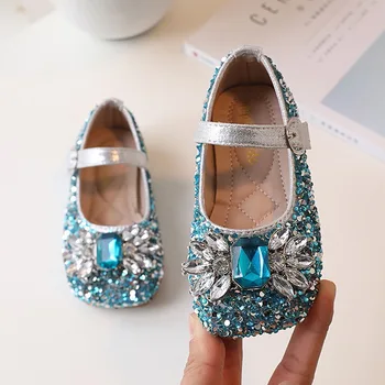 בנות ריינסטון מרי ג ' יין נעליים כחולות בלינג נסיכה נעלי קריסטל ביצועים ילדי נעלי ילדי נעלי עור נצנצים 228R