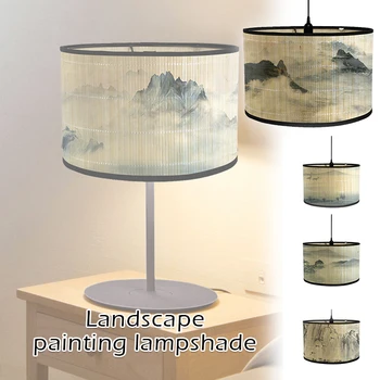 בסגנון יפני המנורה בגוון במבוק אמנות גוון בהיר דיו סינית נוף ציור אהיל במבוק שנדליר מנורת קיר חיפוי