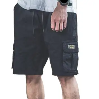 בקיץ מכנסיים קצרים דקים רב-כיס מוצק צבע שרוך מכנסי עבודה יומי לנשימה Streetwe גברים מכנסיים קצרים шорты мужские